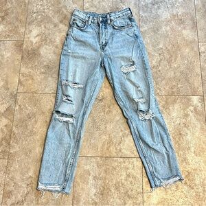 H&M Light Blue Distressed Straight Leg Jeans
